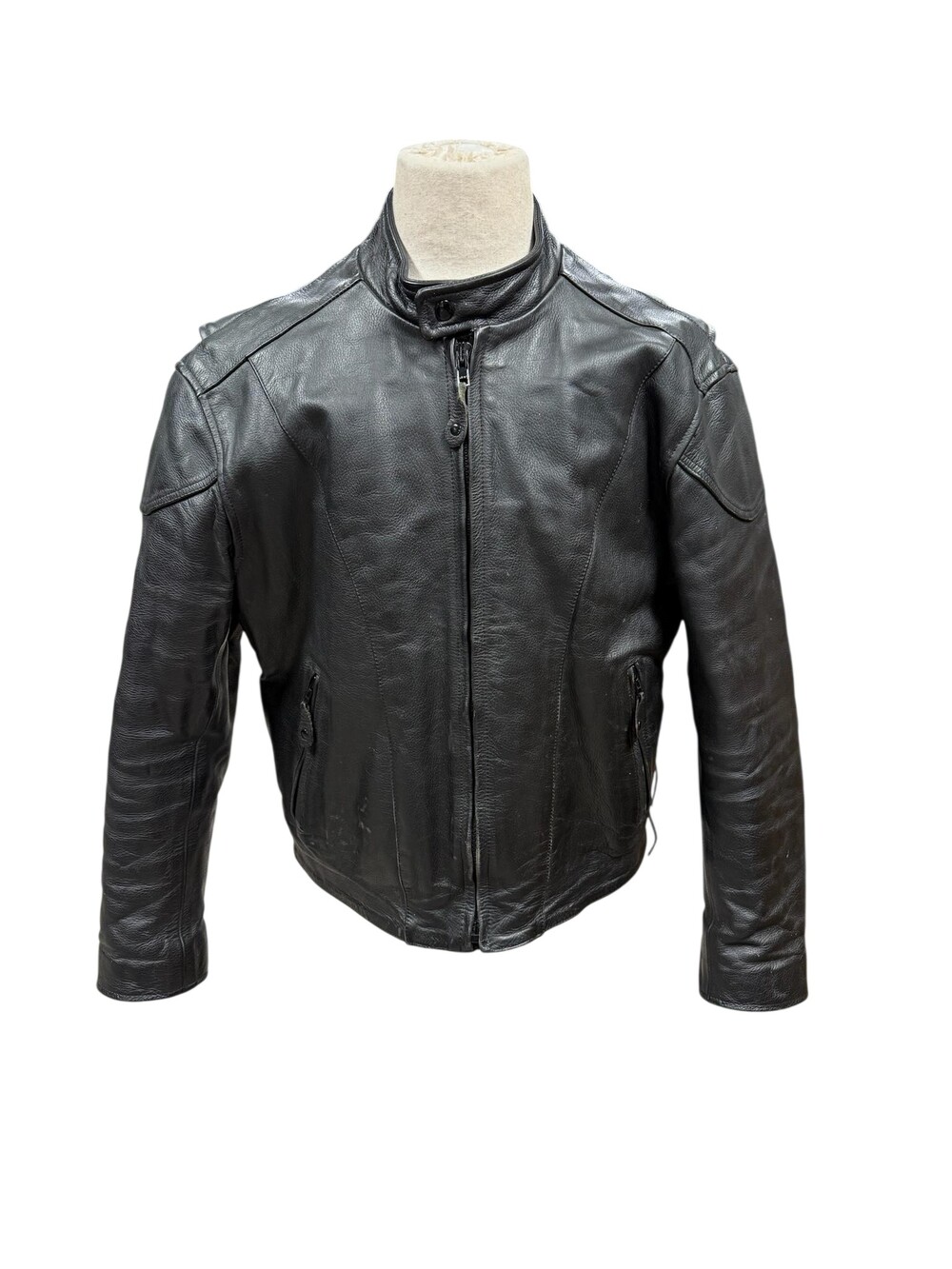 River Road Leather Jacket Mens 42 Black Motorcycle Quilted Lined Zip Pockets
